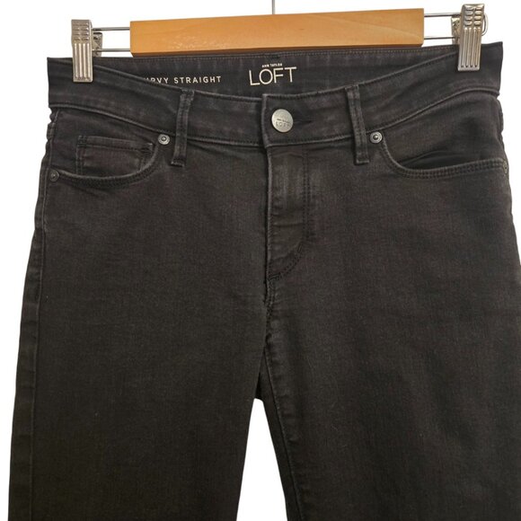 Ann Taylor LOFT Curvy Straight Jeans Women 26/2 Black Stretch Denim Mid Rise - Picture 3 of 6